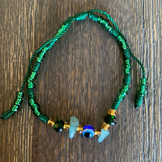 Green Bracelet With Aventurine Crystal and Evil Eye