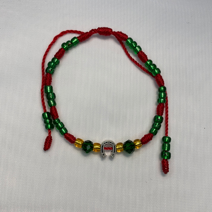 Green And Red Bracelet With Lucky Horseshoe