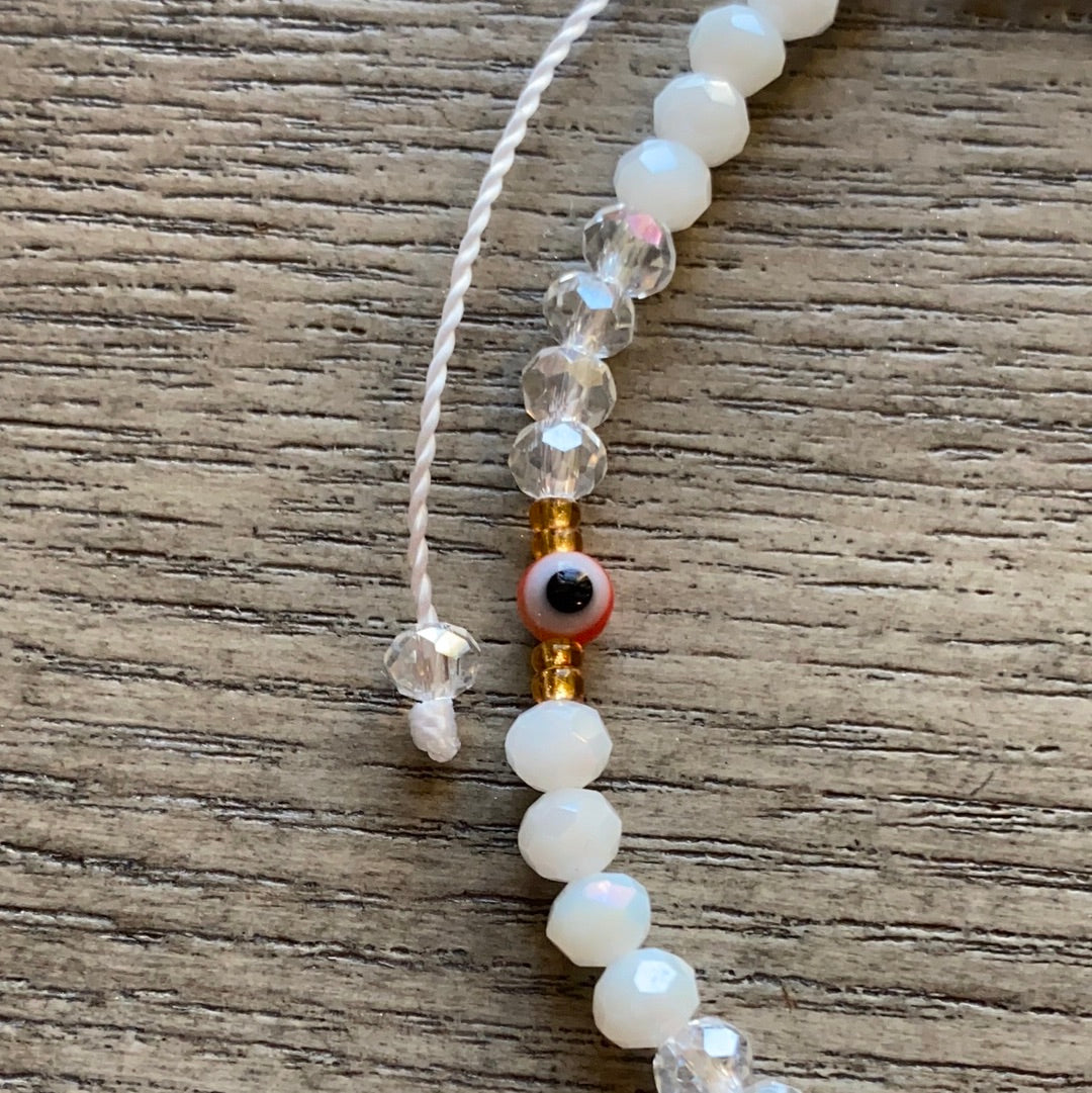 White Glass Beads Evil Eye Bracelet