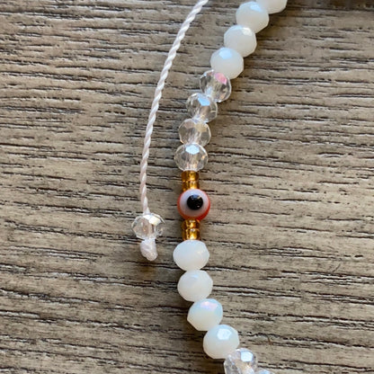 White Glass Beads Evil Eye Bracelet