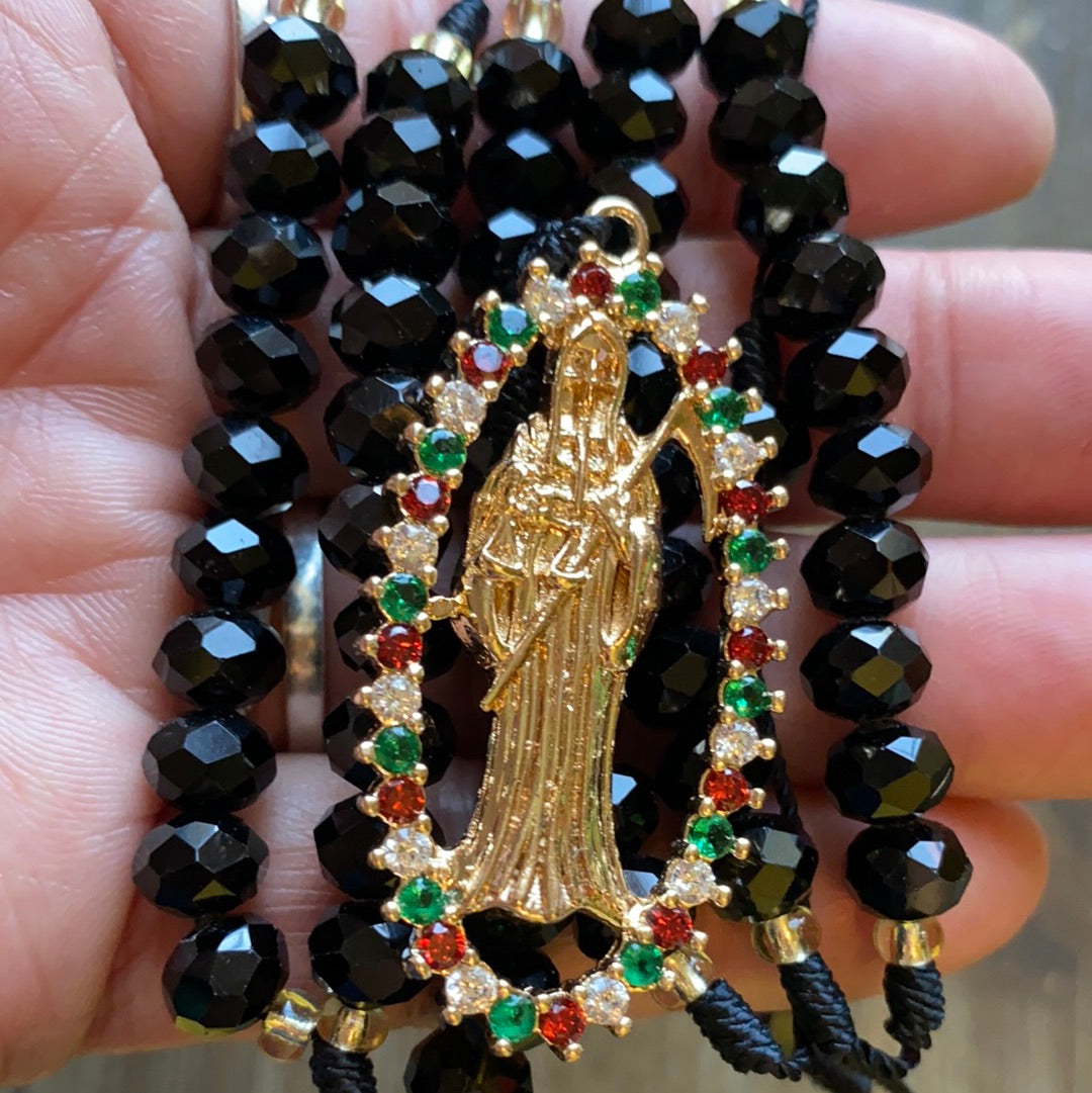 Santa Muerte Glass Bead Rosary
