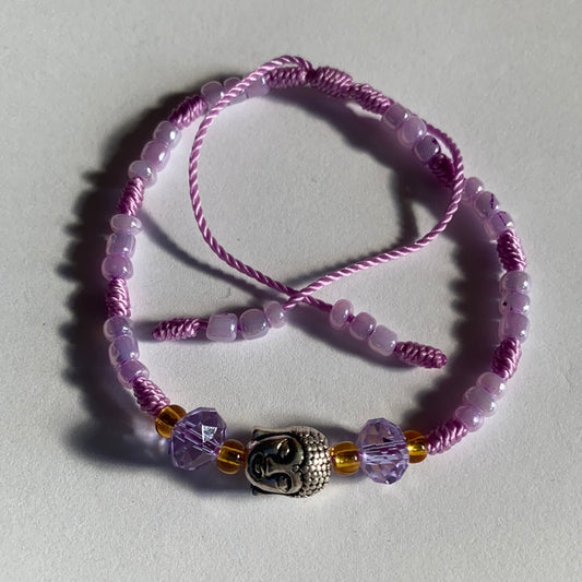 Purple Beaded Bracelet With Steel Buddha Head