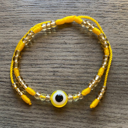 Yellow Beaded Evil Eye Bracelet
