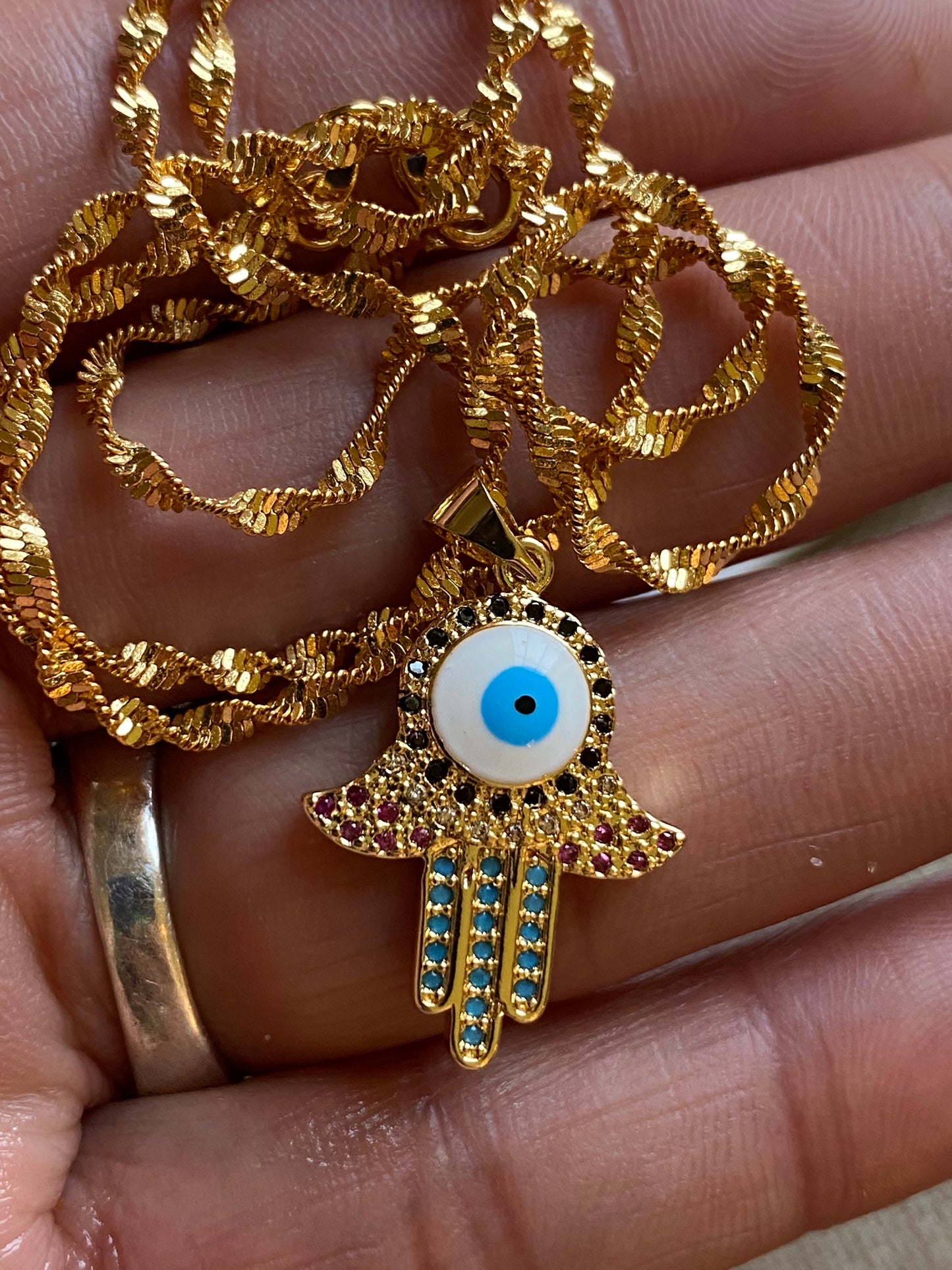 Gold Plated Hamsa Hand Necklace