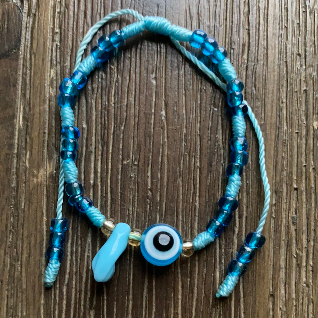 Light Blue Azabache Bracelet With Evil Eye