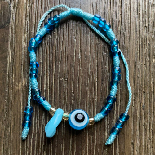 Light Blue Azabache Bracelet With Evil Eye