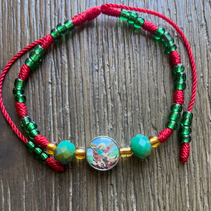 Saint Michael Red and Green Beaded Bracelet