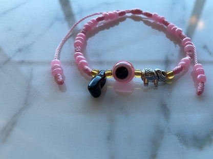 Pink Evil Eye Bracelet With Charm