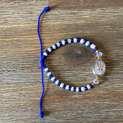 Saint George Blue And White Beaded Bracelet